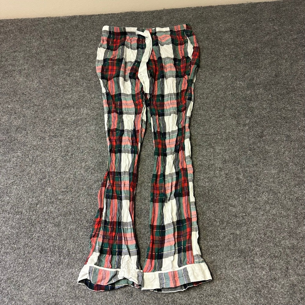 Victoria's Secret Pajama Pants Womens Size XS Red Green Plaid Gold Lurex Lounge